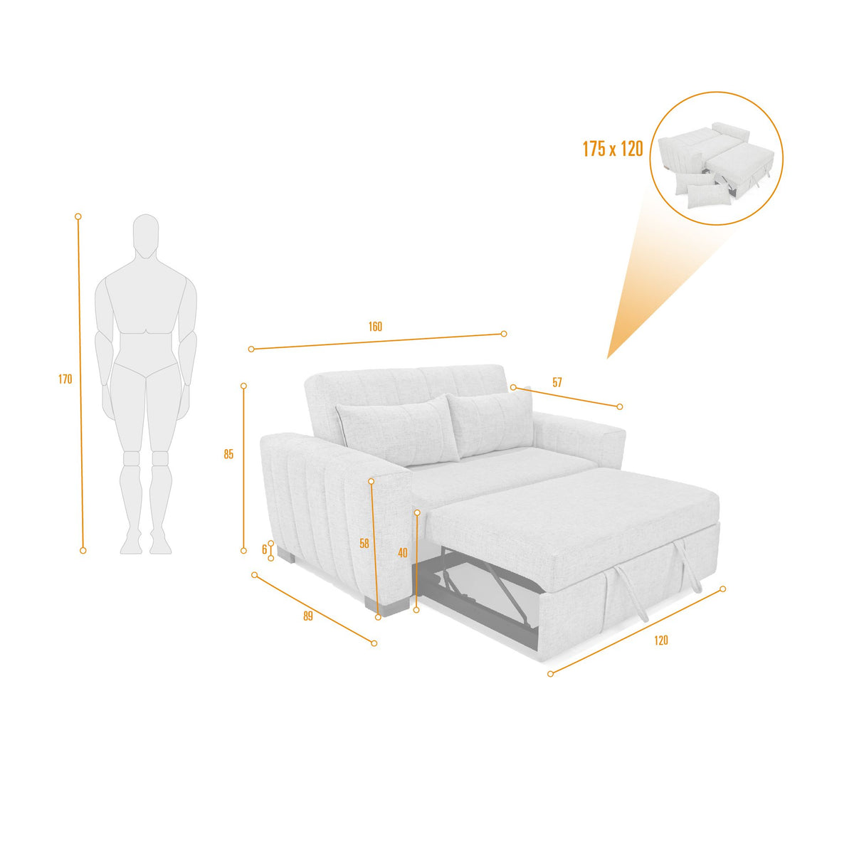 Sofá Cama Hannover Índigo Dicosta y Matiz Caramelo 160x85cm de Dos Puestos Reclinable sin Apoya Brazos