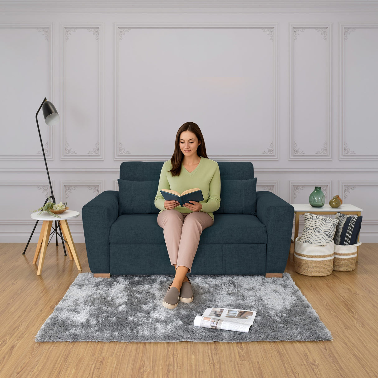 Sofá Cama Hannover Plomo Eureka y Matiz Caramelo 160x85cm de Dos Puestos Reclinable sin Apoya Brazos