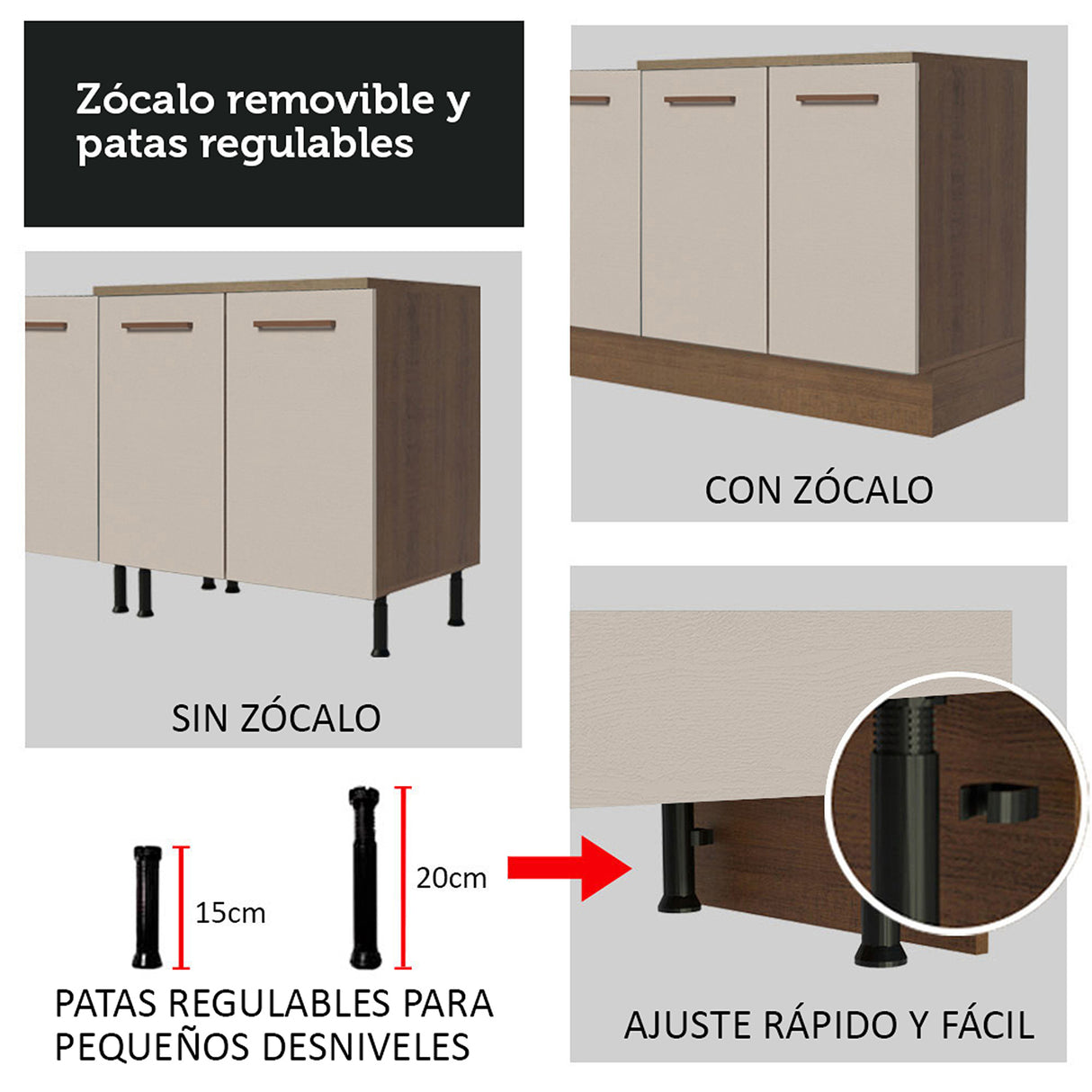 Cocina Integral Agata Marron y Crema 180x225cm para Mesón Lado Izquierdo sin Mesón y sin Estufa