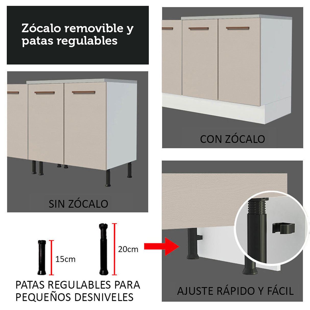 Cocina Integral Agata Blanco Crema 270x225cm para Mesón Lado Izquierdo sin Mesón y sin Estufa