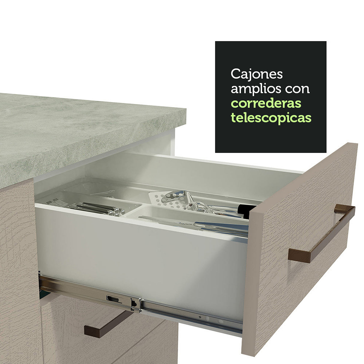 Cocina Integral Agata Blanco Crema 270x225cm para Mesón Lado Izquierdo sin Mesón y sin Estufa
