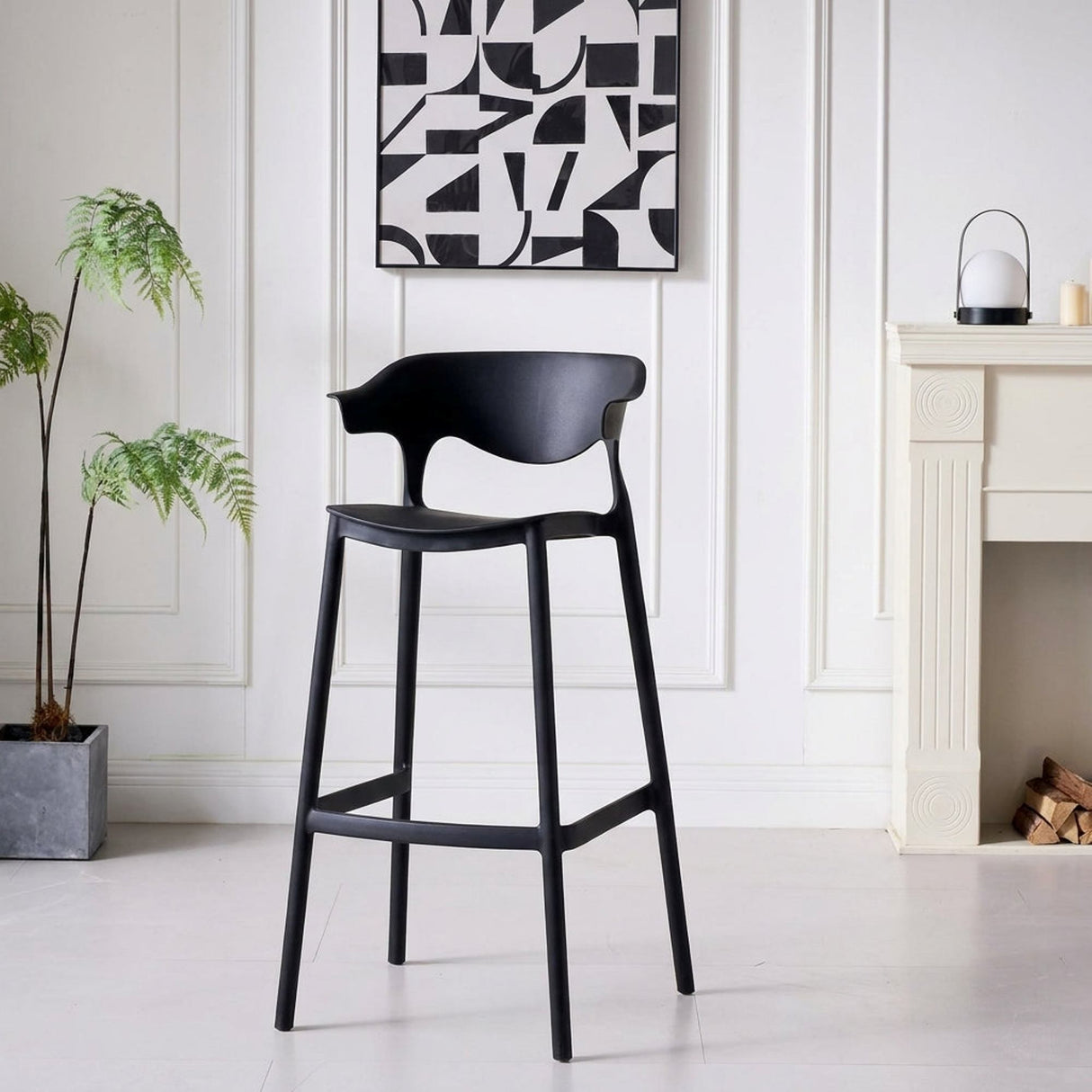 Silla Bar para Exteriores Elena Negro 49x99cm con Espaldar y sin Apoya Brazos