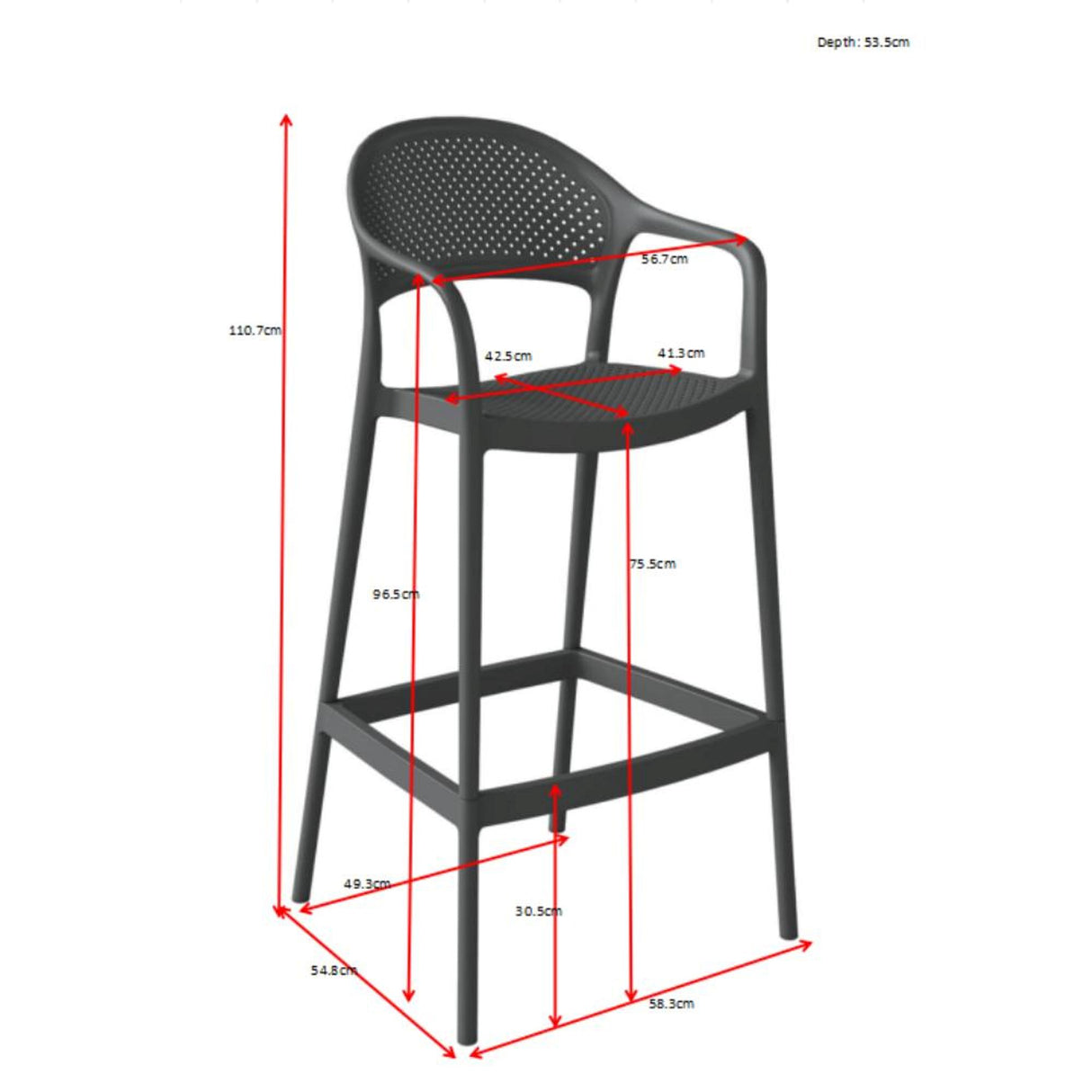 Silla Bar para Exteriores Curitiva Taupe 56x109cm con Espaldar y con Apoya Brazos
