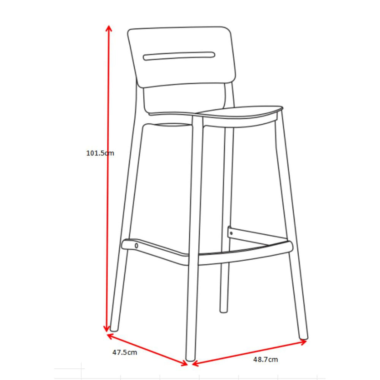 Silla Bar para Exteriores Manila Negro 37x101.5cm con Espaldar y sin Apoya Brazos