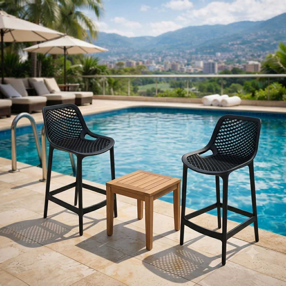 Silla Bar para Exteriores Miame Negro 44x95.5cm con Espaldar y sin Apoya Brazos