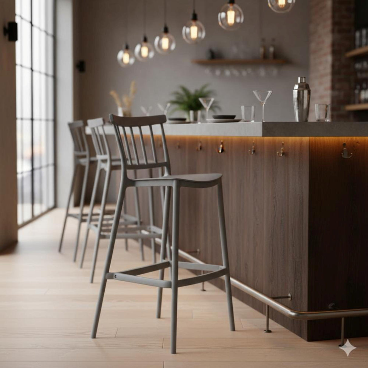 Silla Bar para Exteriores Oxford Gris 37x104cm con Espaldar y sin Apoya Brazos