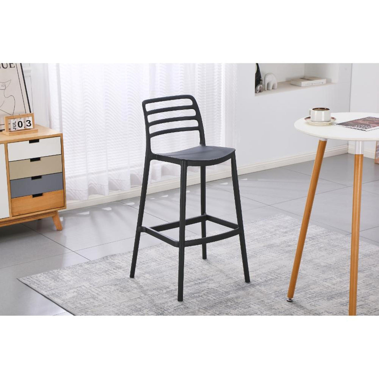 Silla Bar para Exteriores Palawan Negro 37x101.5cm con Espaldar y sin Apoya Brazos