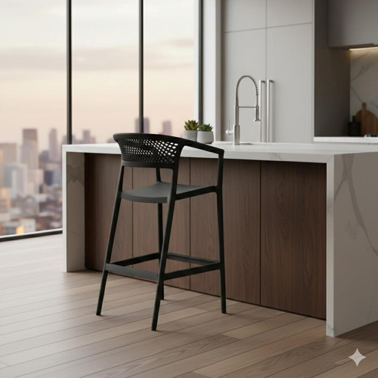 Silla Bar para Exteriores Salvador Negro 57x105cm con Espaldar y con Apoya Brazos