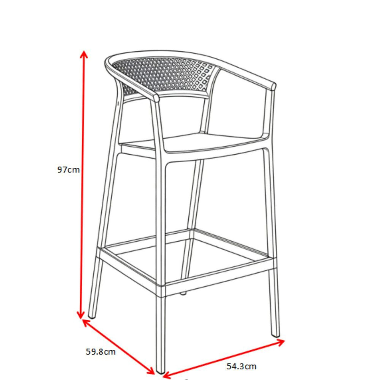 Silla Bar para Exteriores Salvador Negro 57x105cm con Espaldar y con Apoya Brazos