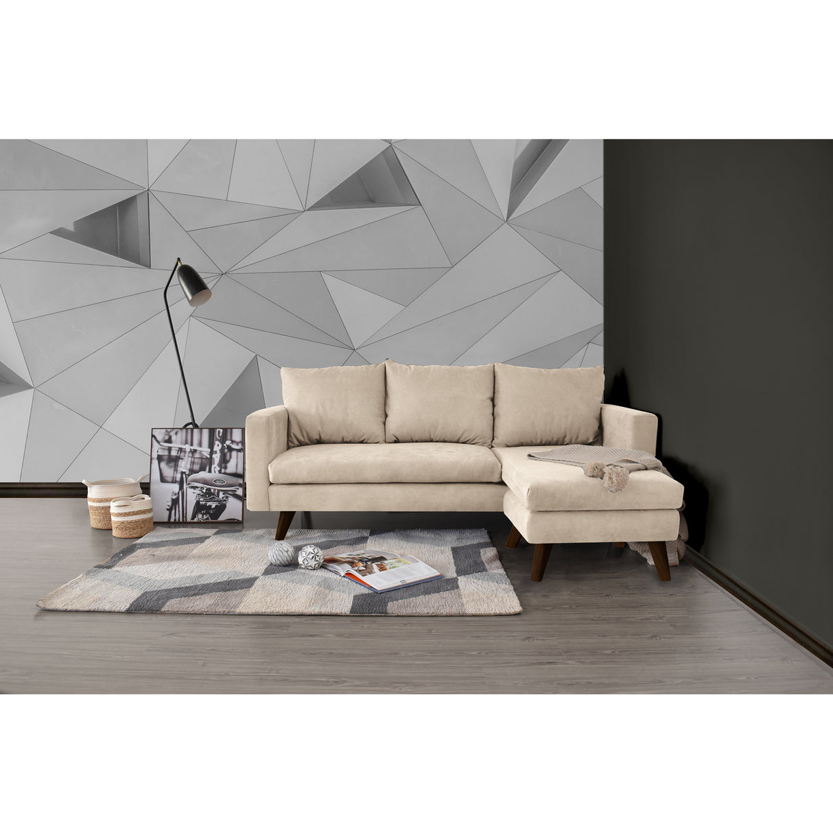 Sofá Barbados Beige Dorsey y Matiz Caoba 190x85cm de Tres Puestos sin Apoya Brazos