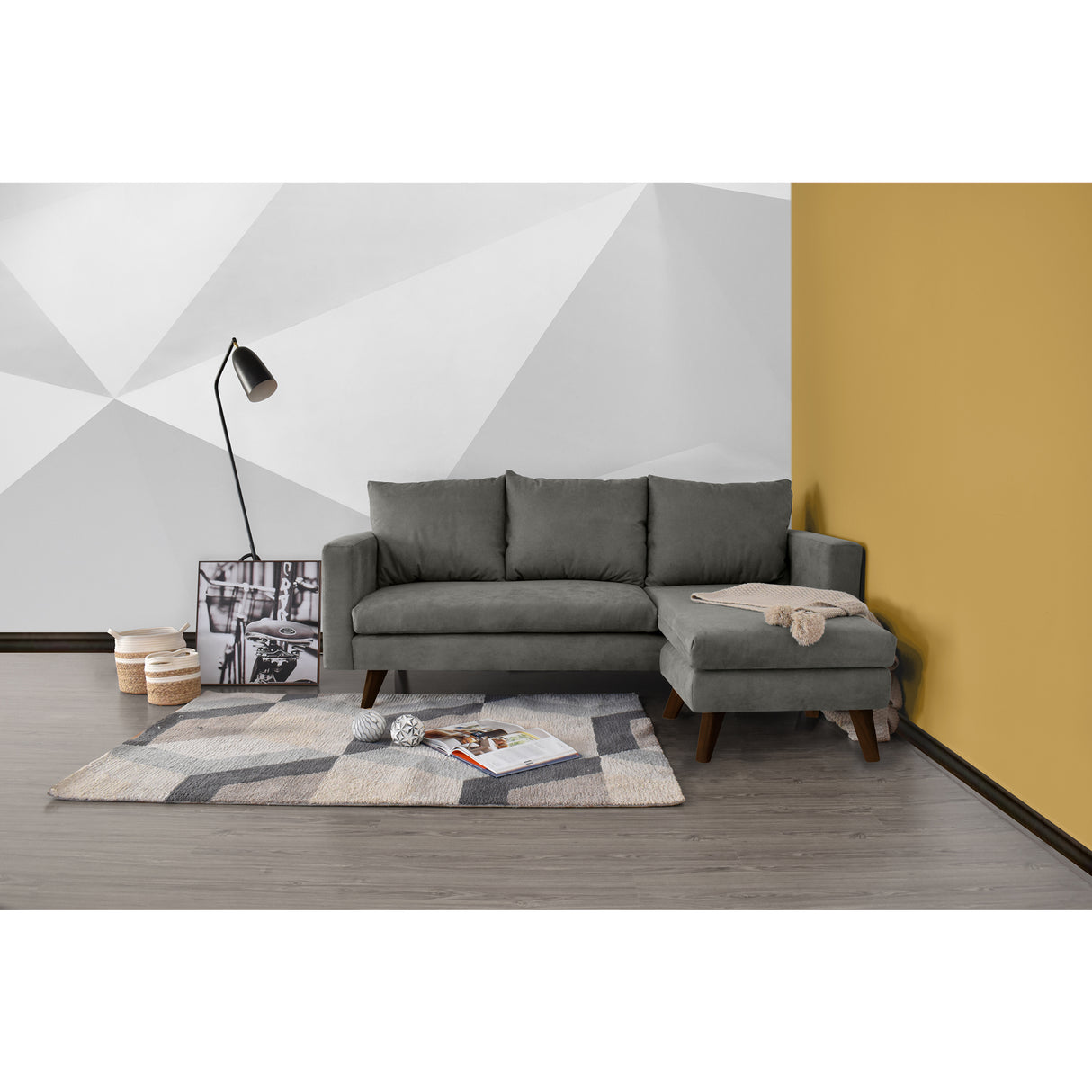 Sofá Barbados Gris Dorsey y Matiz Caramelo 190x85cm de Tres Puestos sin Apoya Brazos