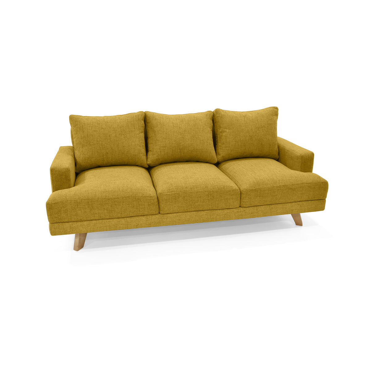Sofá Lisboa Mostaza Dicosta y Matiz Natural 192x85cm de Tres Puestos con Apoya Brazos
