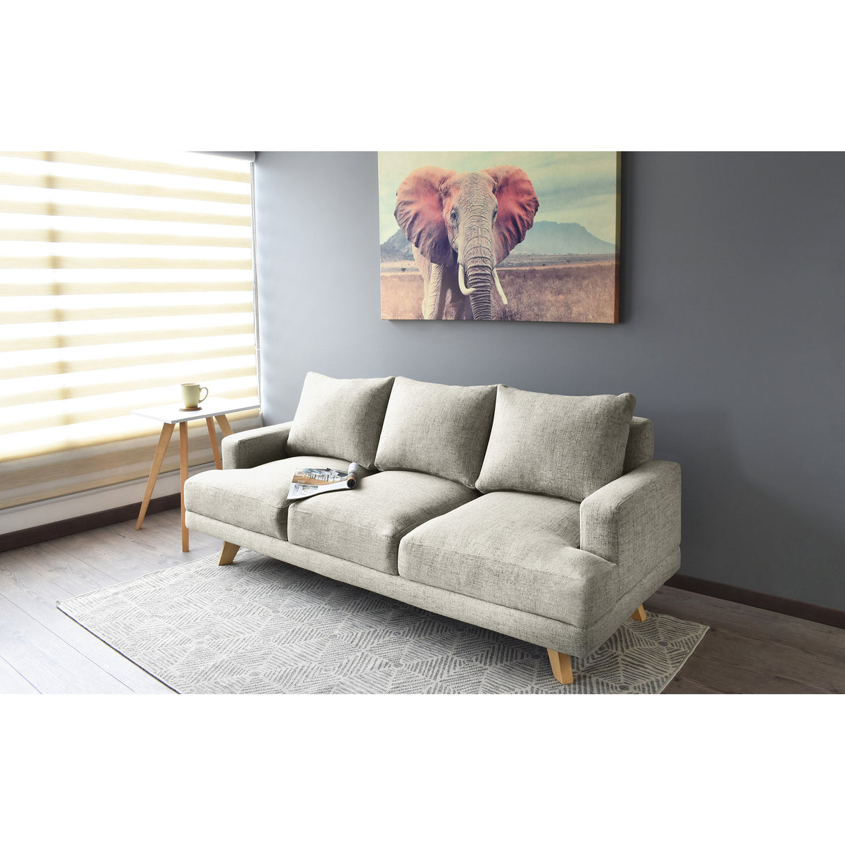 Sofá Lisboa Taupe Dicosta y Matiz Natural 192x85cm de Tres Puestos con Apoya Brazos