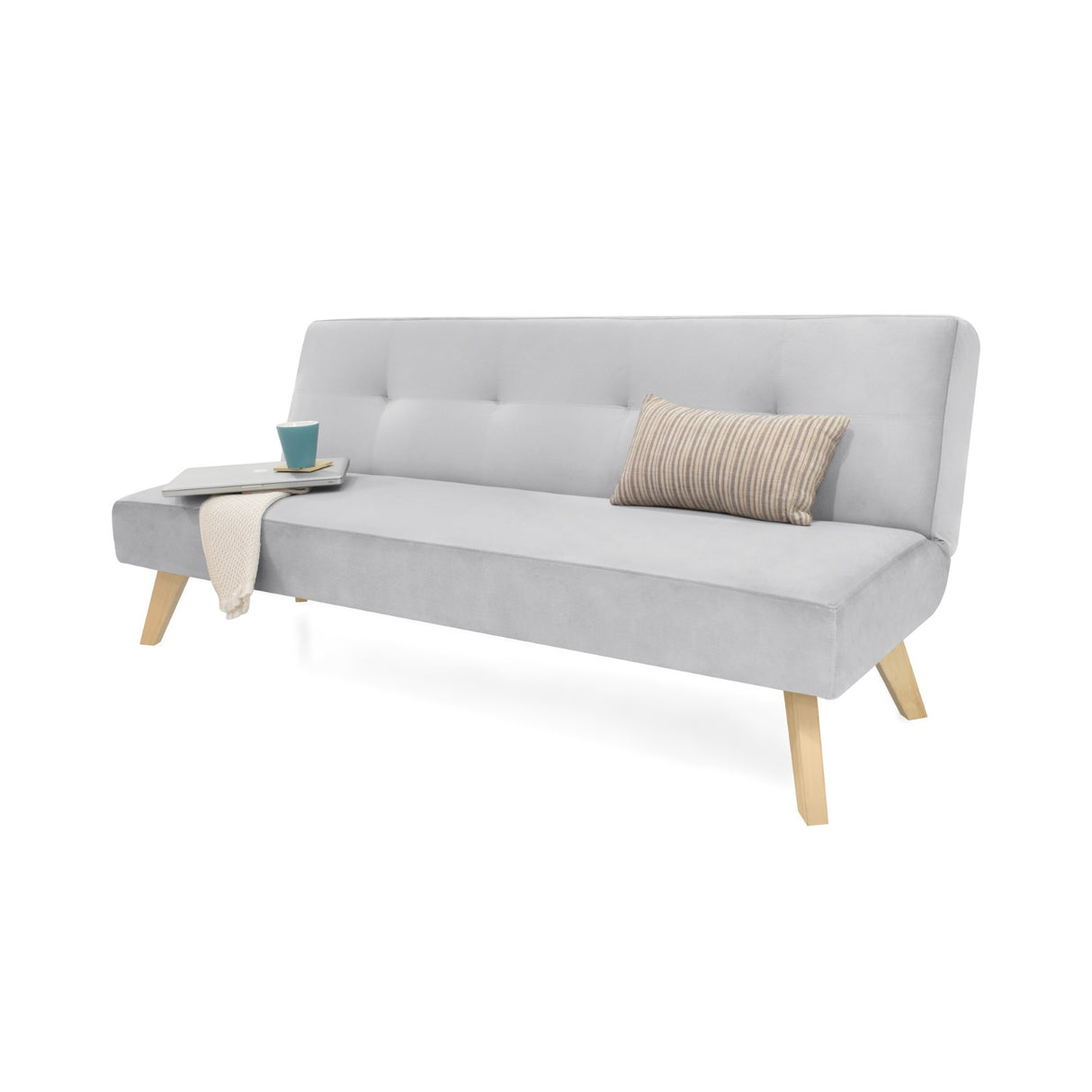 Sofá Cama London Plata Denver y Matiz Natural 180x78cm de Dos Puestos Reclinable sin Apoya Brazos