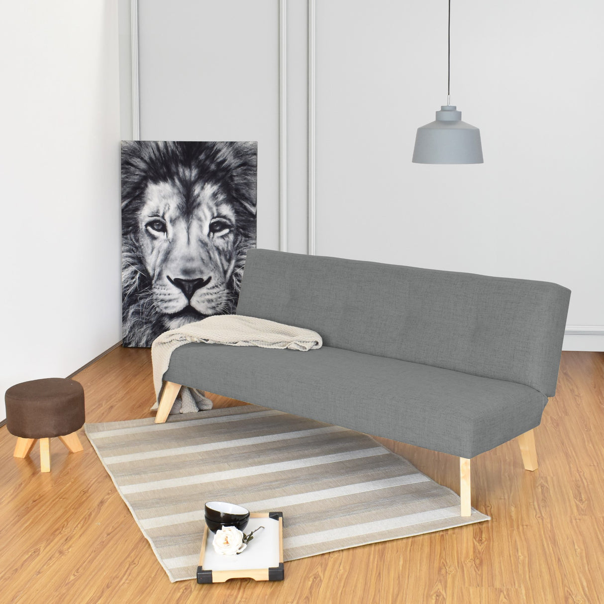 Sofá Cama London Gris Dicosta y Matiz Natural 180x78cm de Dos Puestos Reclinable sin Apoya Brazos