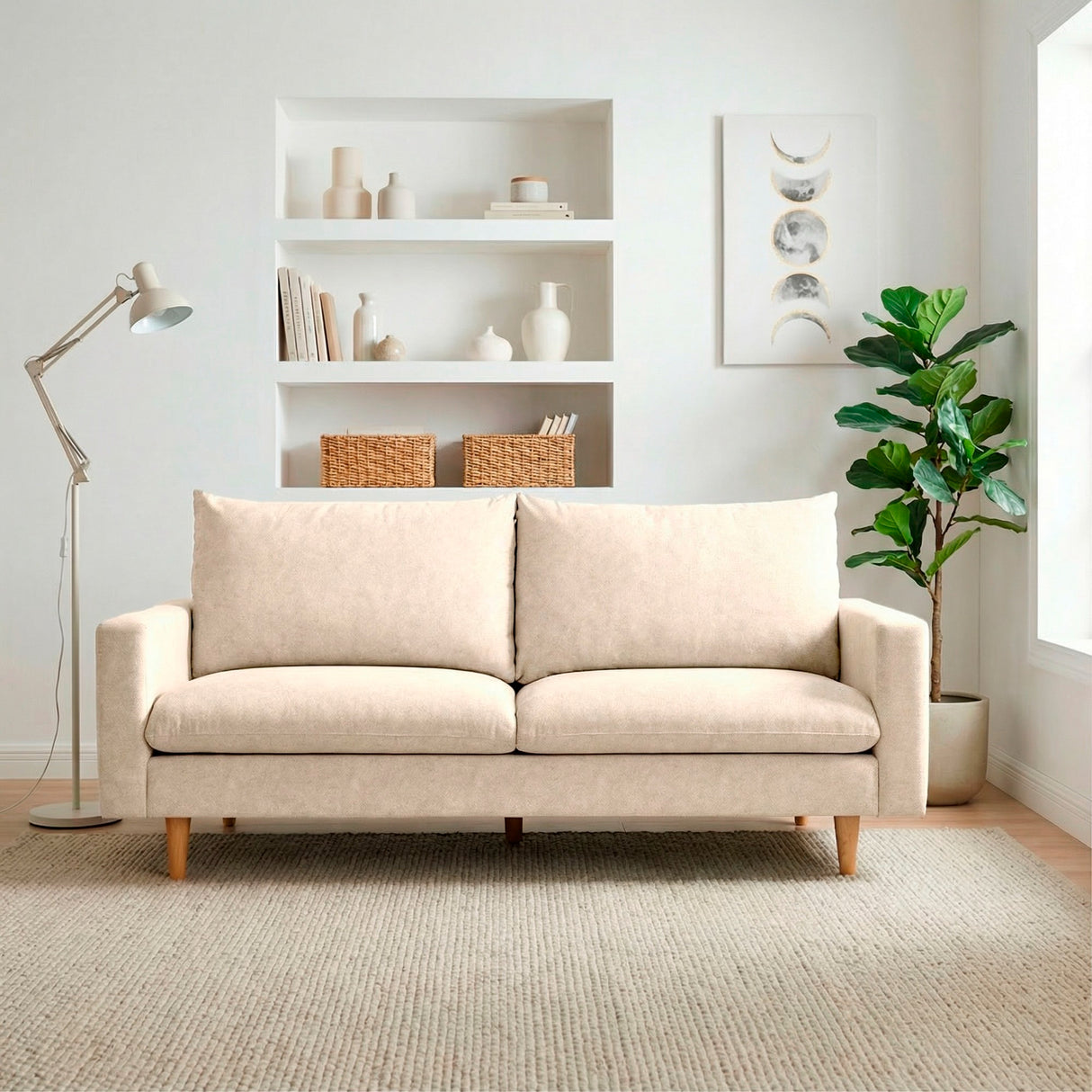 Sofá Louisiana Beige Sky y Matiz Caoba 195x93cm de Tres Puestos con Apoya Brazos