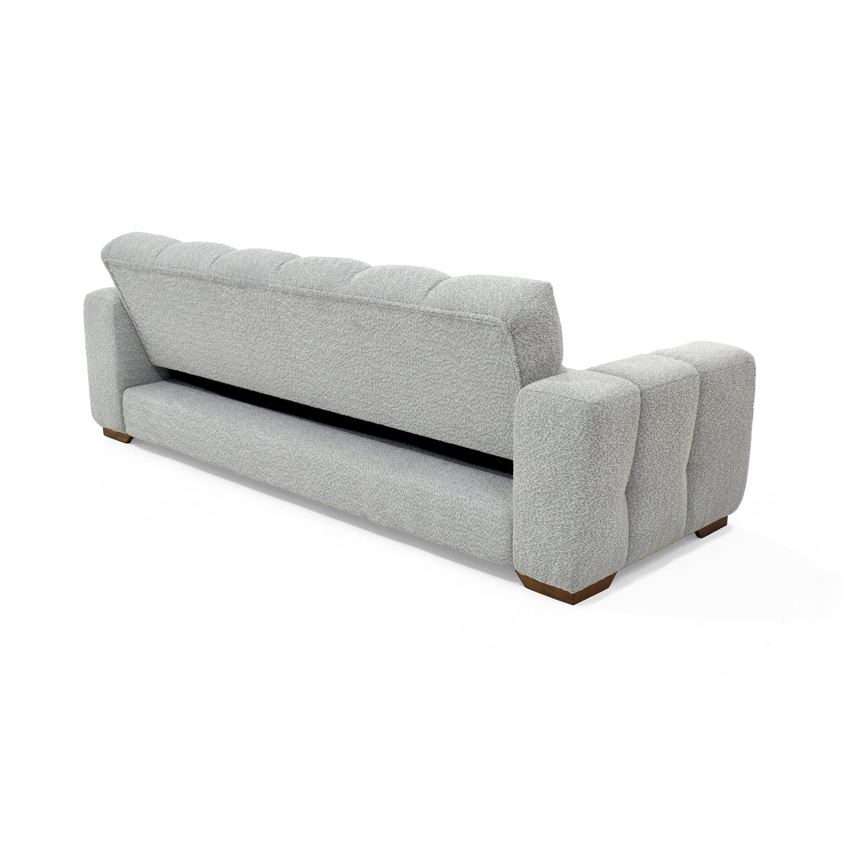 Sofá Cama Miami Plata Shaggy y Matiz Caoba 228x78cm de Tres Puestos Reclinable con Apoya Brazos