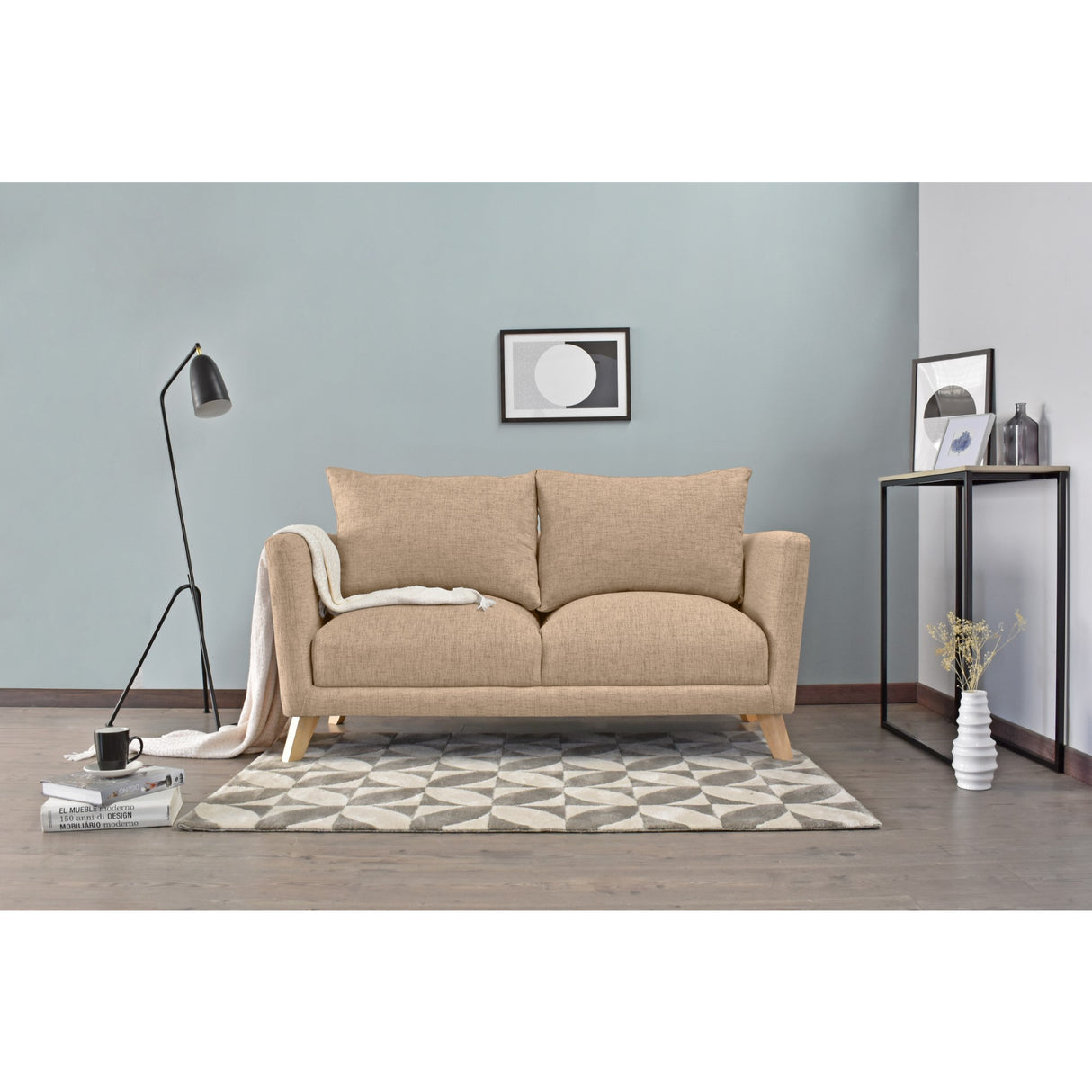 Sofá Montecarlo Beige Dicosta y Matiz Natural 170x90cm de Tres Puestos con Apoya Brazos