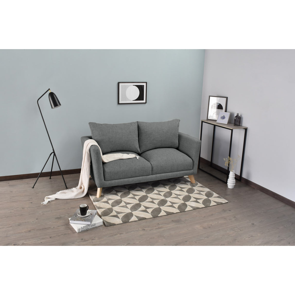 Sofá Montecarlo Gris Dicosta y Matiz Natural 170x90cm de Tres Puestos con Apoya Brazos