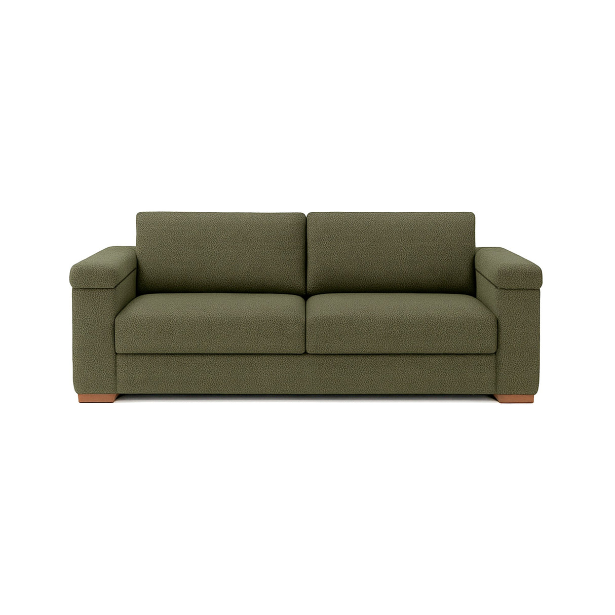 Sofá Montenegro Verde Shaggy y Matiz Caoba 207x82cm de Tres Puestos con Apoya Brazos
