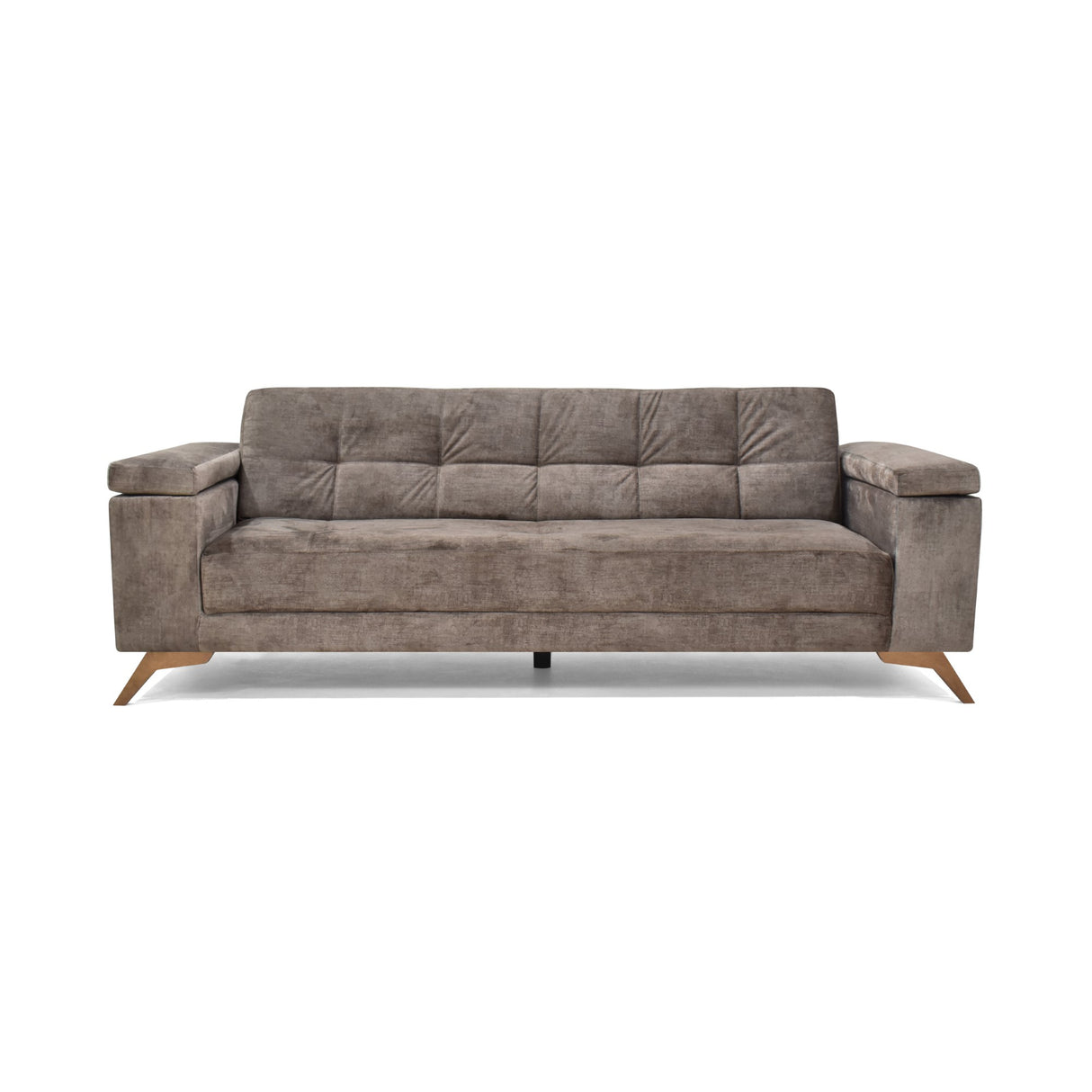 Sofá Cama Moretto Taupe Sky y Matiz Caoba 230x82cm de Tres Puestos Reclinable sin Apoya Brazos