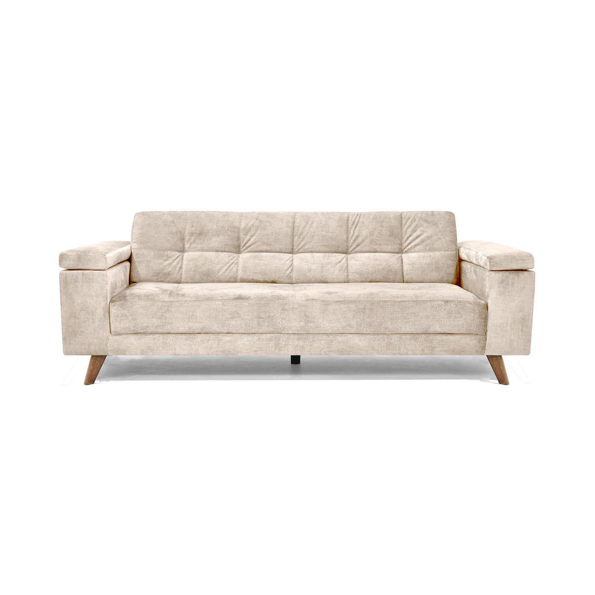 Sofá Cama Moretto Beige Sky y Matiz Caoba 230x82cm de Tres Puestos Reclinable sin Apoya Brazos