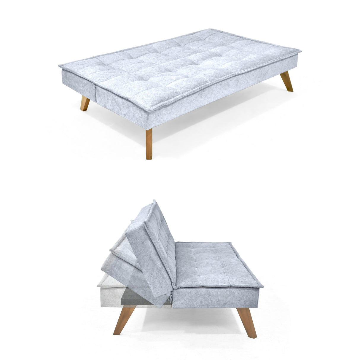 Sofá Cama Morrison Plata Sky y Matiz Caoba 174x80cm de Tres Puestos Reclinable sin Apoya Brazos