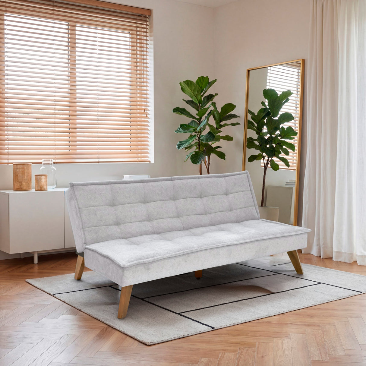 Sofá Cama Morrison Plata Sky y Matiz Caoba 174x80cm de Tres Puestos Reclinable sin Apoya Brazos