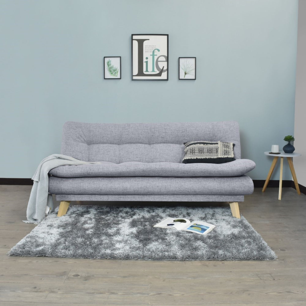 Sofá Cama Munich Acero Dicosta y Matiz Natural 180x85cm de Tres Puestos Reclinable sin Apoya Brazos