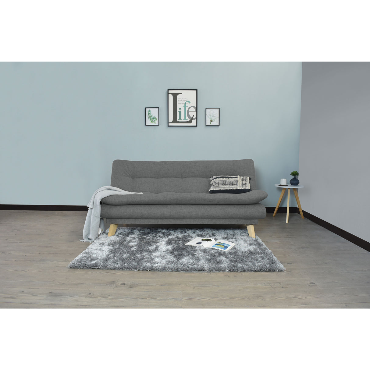 Sofá Cama Munich Gris Dicosta y Matiz Natural 180x85cm de Tres Puestos Reclinable sin Apoya Brazos