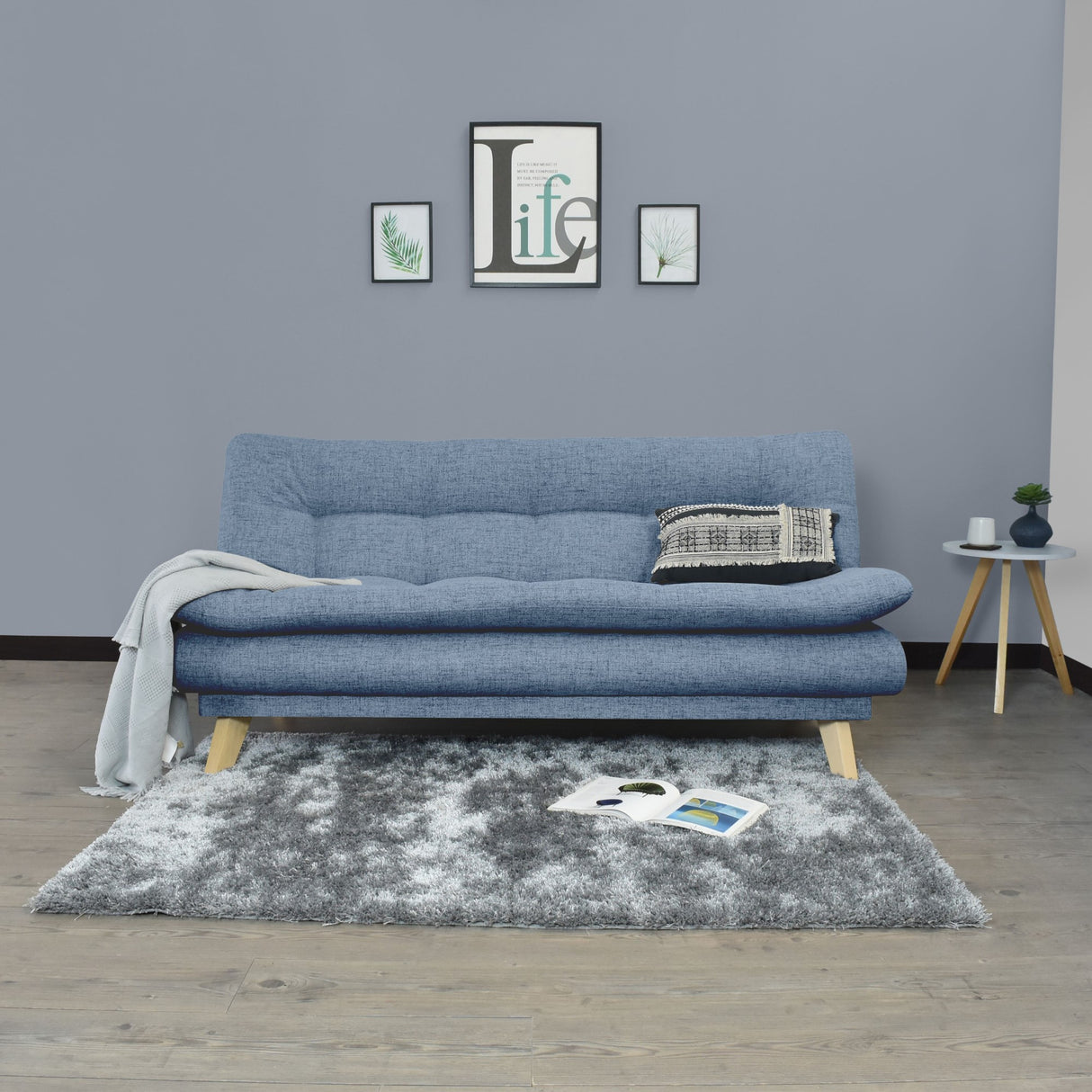 Sofá Cama Munich Índigo Dicosta y Matiz Natural 180x85cm de Tres Puestos Reclinable sin Apoya Brazos