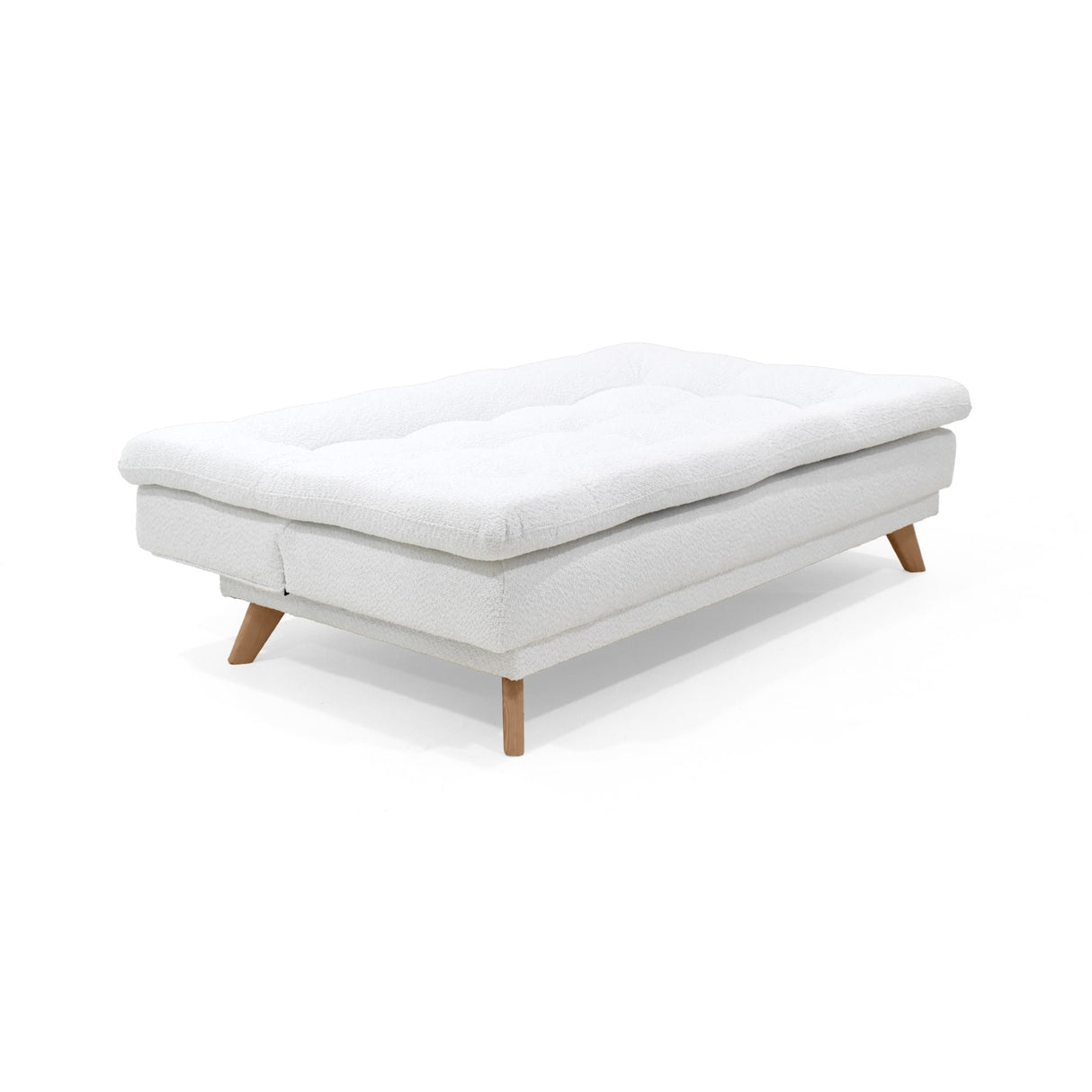 Sofá Cama Munich Blanco Shaggy y Matiz Natural 180x85cm de Tres Puestos Reclinable sin Apoya Brazos
