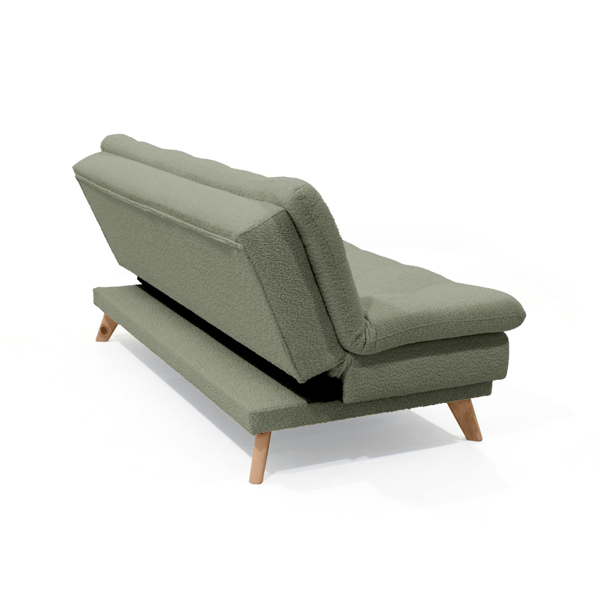 Sofá Cama Munich Verde Shaggy y Matiz Natural 180x85cm de Tres Puestos Reclinable sin Apoya Brazos
