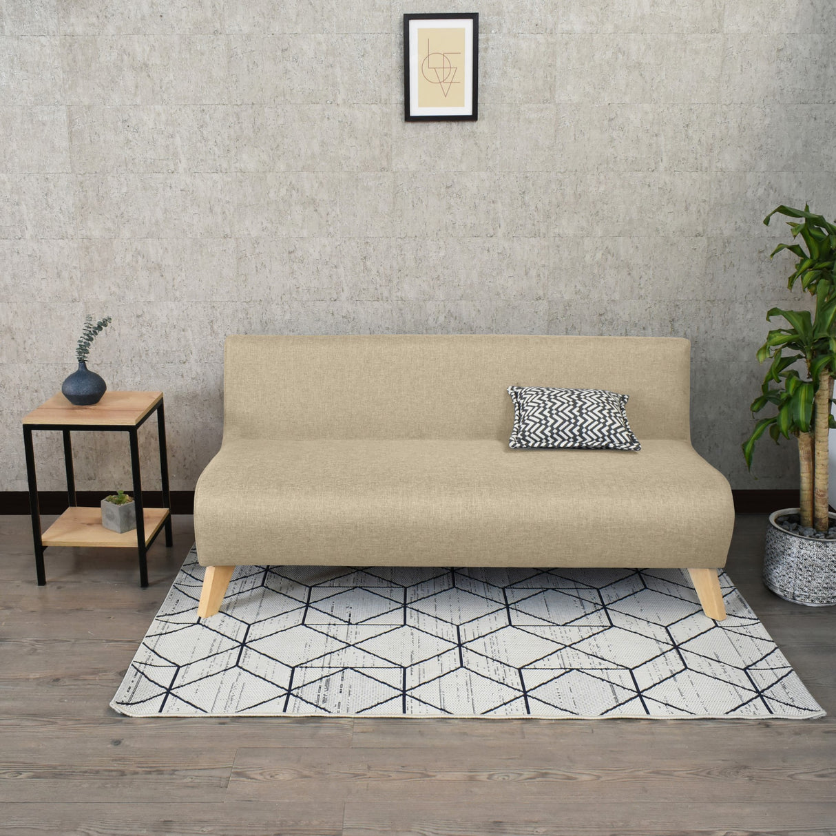 Sofá Oslo Beige Duster y Matiz Natural 150x70cm de Tres Puestos sin Apoya Brazos