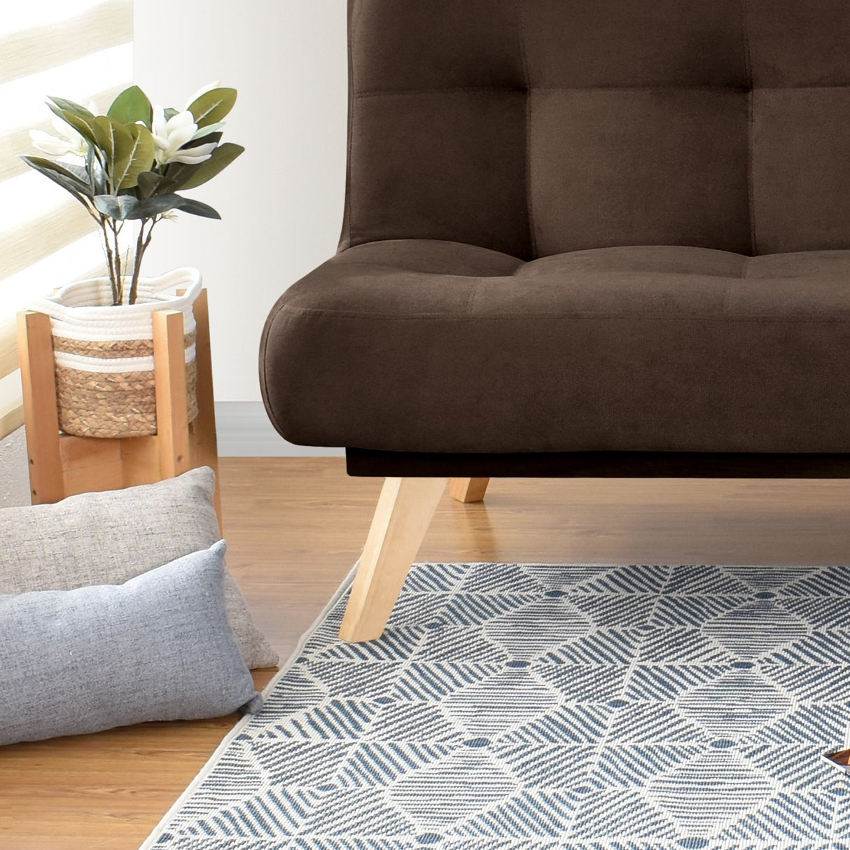 Sofá Cama Porto Chocolate Denver y Matiz Natural 182x85cm de Tres Puestos Reclinable sin Apoya Brazos