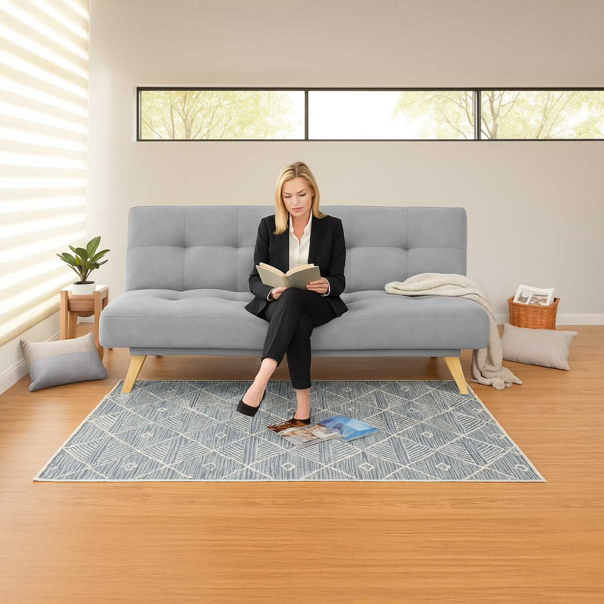 Sofá Cama Porto Plata Denver y Matiz Natural 182x85cm de Tres Puestos Reclinable sin Apoya Brazos