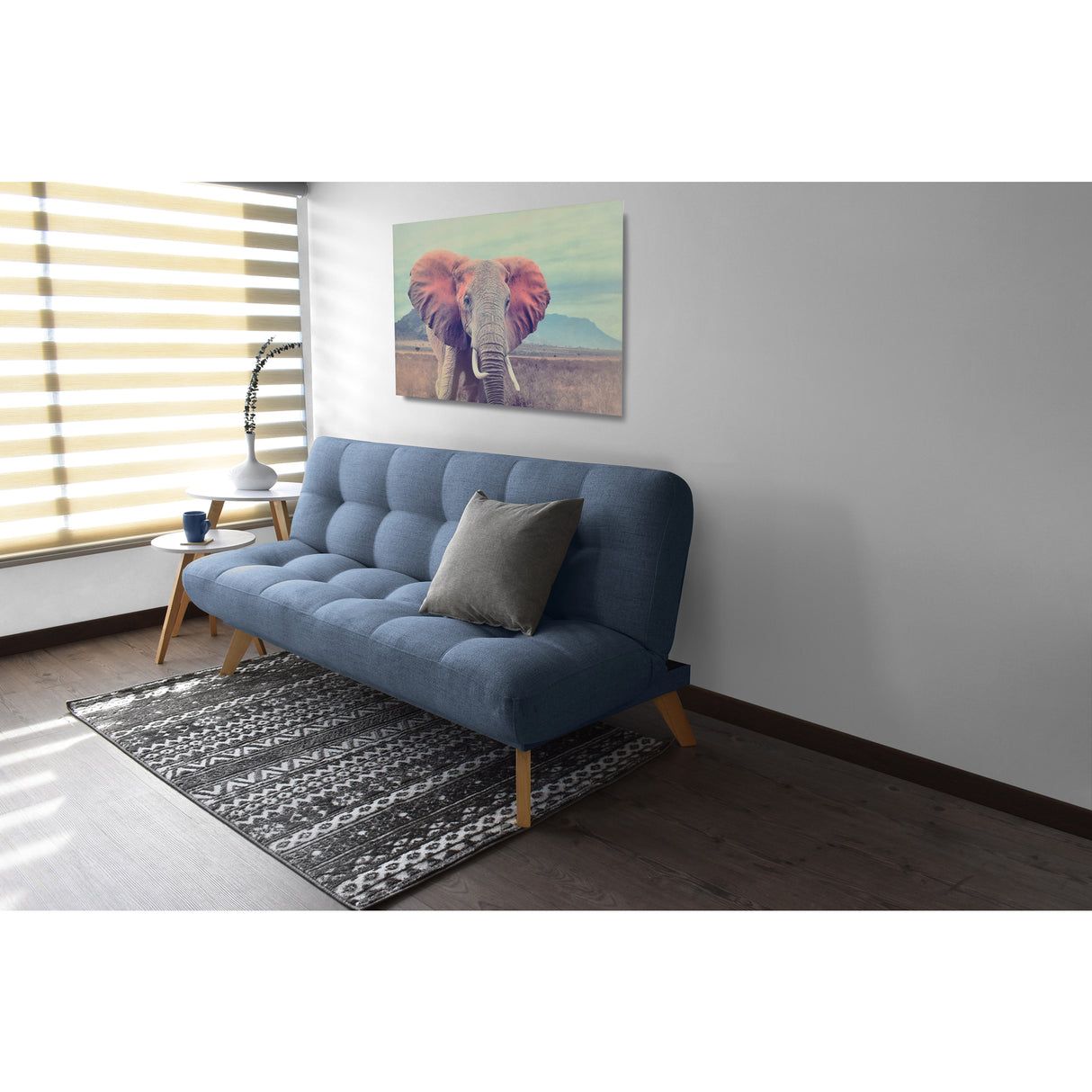 Sofá Cama Porto Índigo Dicosta y Matiz Natural 182x85cm de Tres Puestos Reclinable sin Apoya Brazos