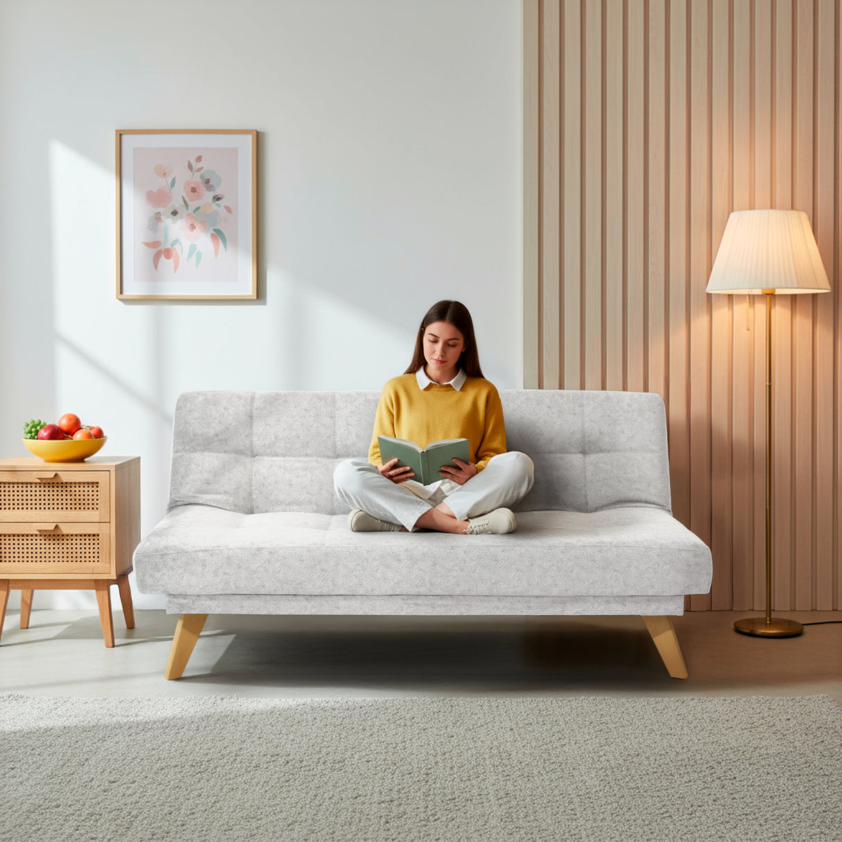 Sofá Cama Porto Plata Sky y Matiz Natural 182x85cm de Tres Puestos Reclinable sin Apoya Brazos