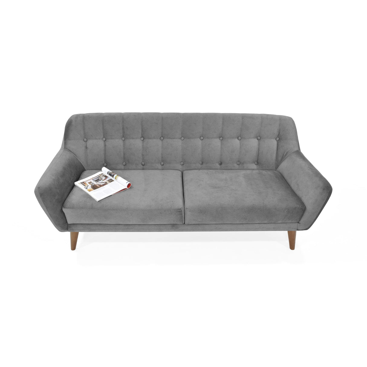 Sofá Roma Gris Sky y Matiz Caoba 194x78cm de Tres Puestos con Apoya Brazos
