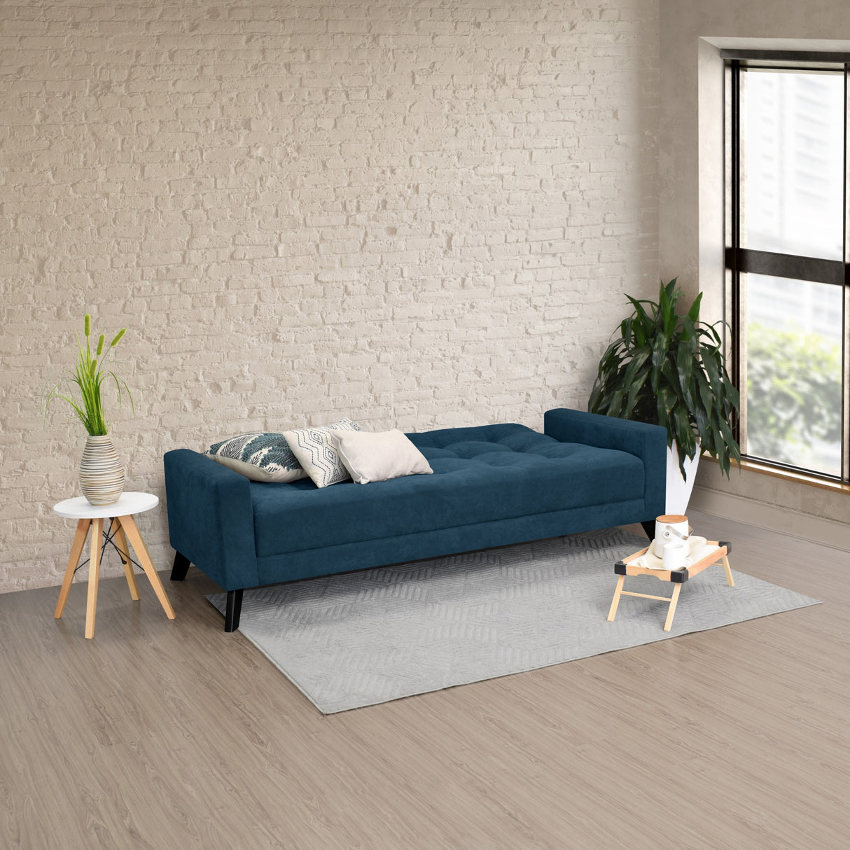 Sofá Cama Sahara Índigo Dorsey y Matiz Negro 206x82cm de Tres Puestos Reclinable con Apoya Brazos