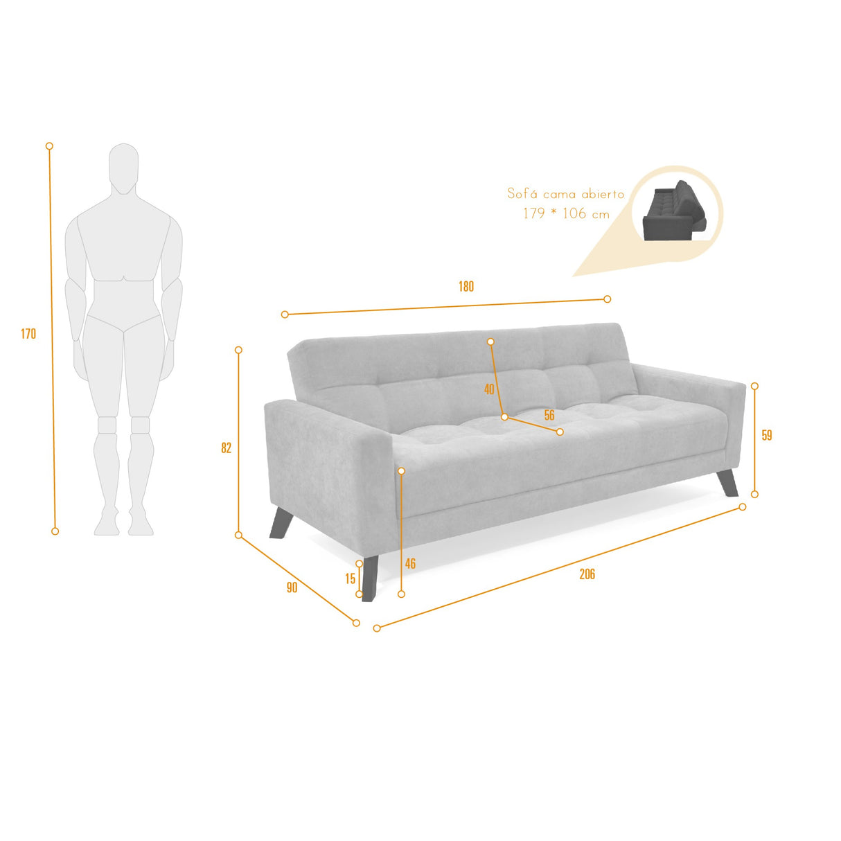 Sofá Cama Sahara Índigo Dorsey y Matiz Negro 206x82cm de Tres Puestos Reclinable con Apoya Brazos