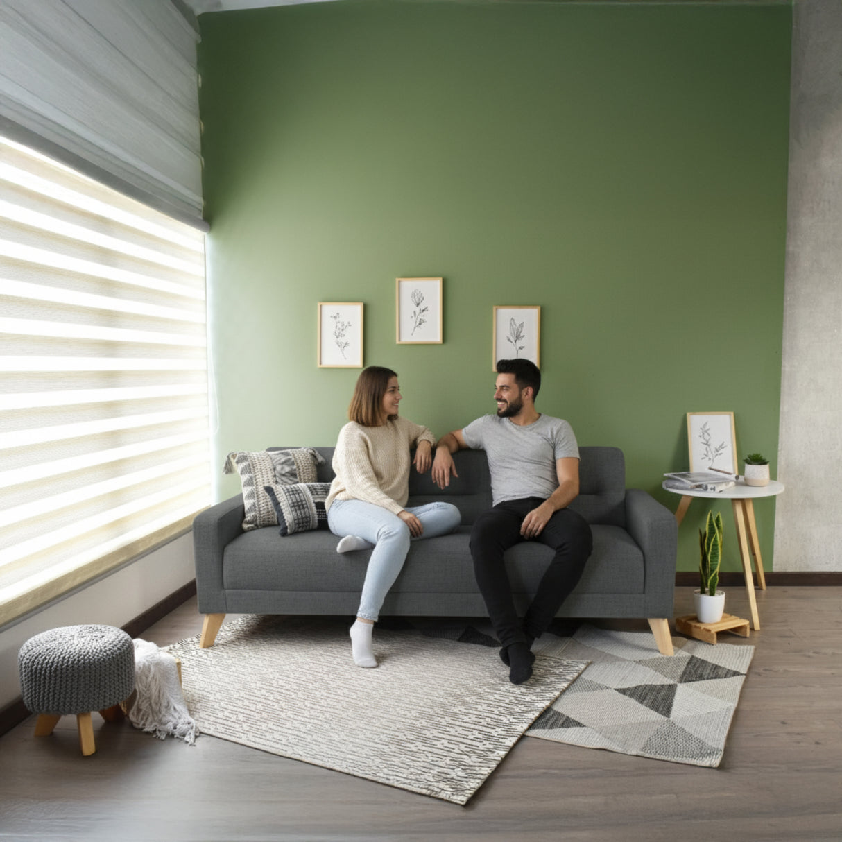 Sofá Cama Sion Gris Dicosta y Matiz Natural 206x82cm de Tres Puestos Reclinable con Apoya Brazos