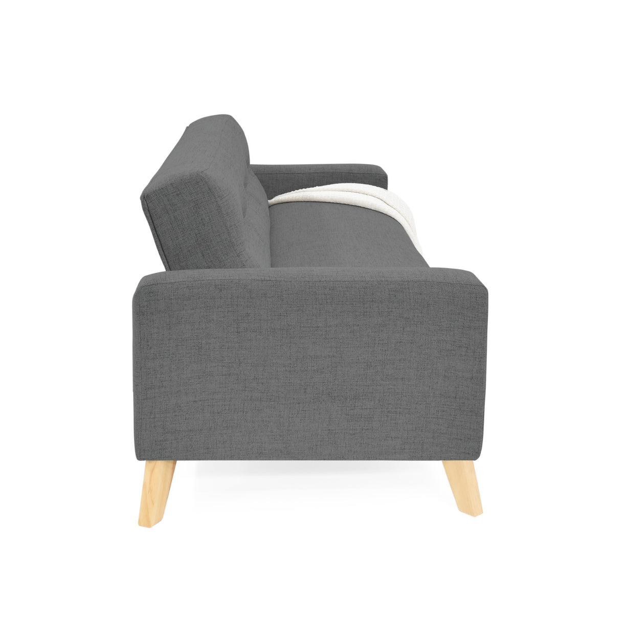 Sofá Cama Sion Gris Dicosta y Matiz Natural 206x82cm de Tres Puestos Reclinable con Apoya Brazos