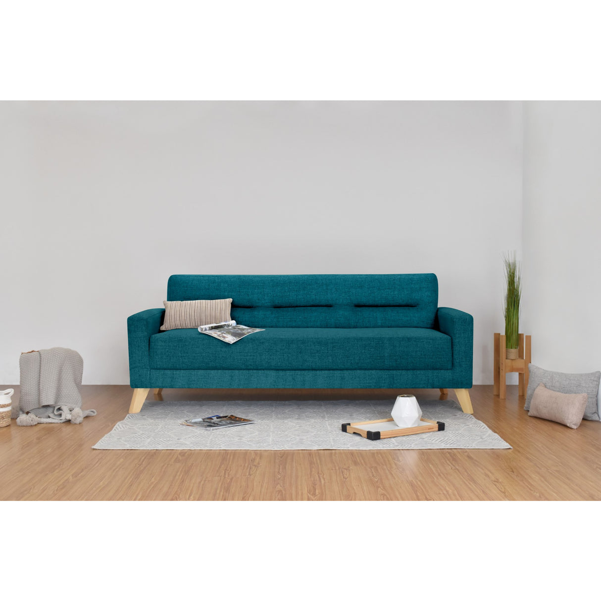 Sofá Cama Sion Petróleo Eureka y Matiz Natural 206x82cm de Tres Puestos Reclinable con Apoya Brazos