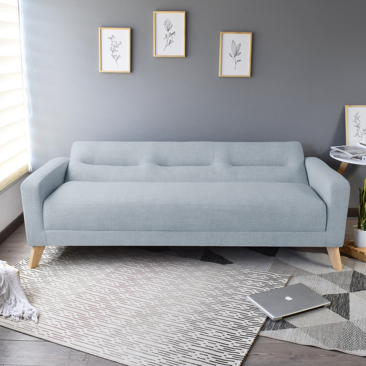 Sofá Cama Sion Plata Eureka y Matiz Natural 206x82cm de Tres Puestos Reclinable con Apoya Brazos
