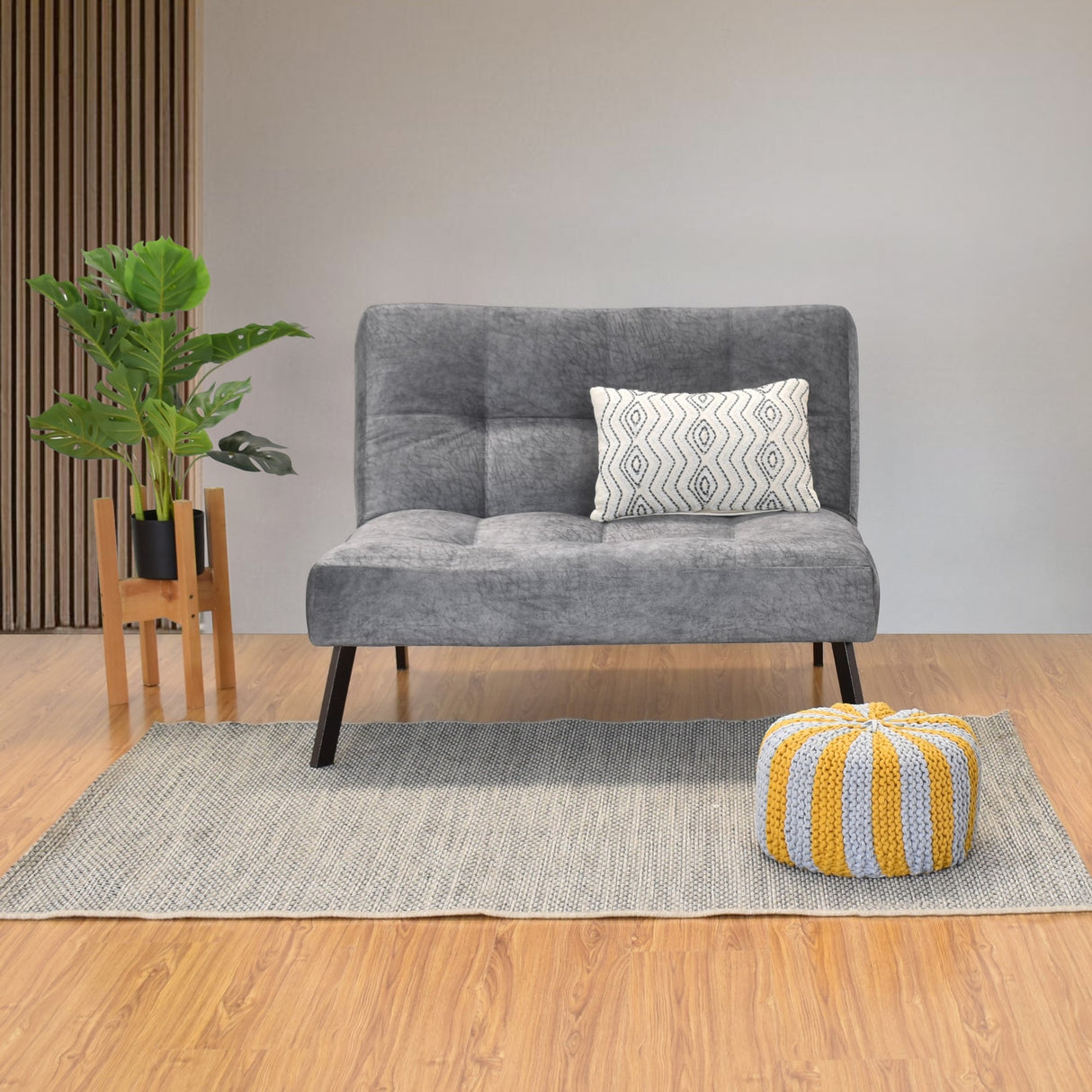 Sofá Togo Gris Sky y Metálico Negro 104x79cm de Dos Puestos Reclinable sin Apoya Brazos