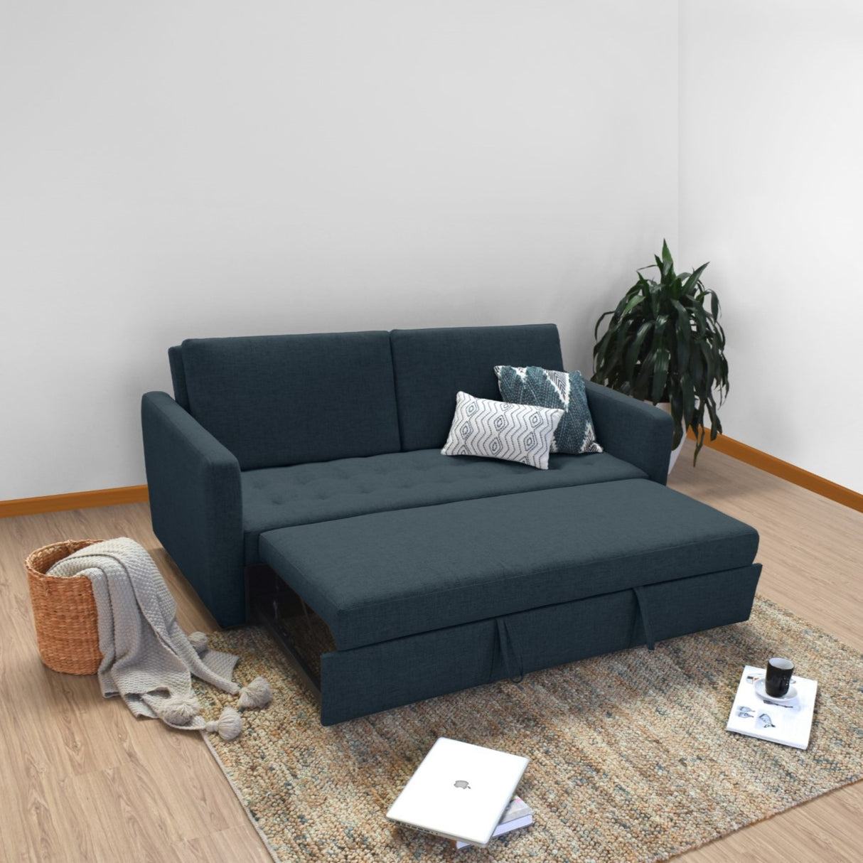 Sofá Cama Uganda Plomo Eureka y Matiz Caramelo 192x87cm de Tres Puestos con Apoya Brazos