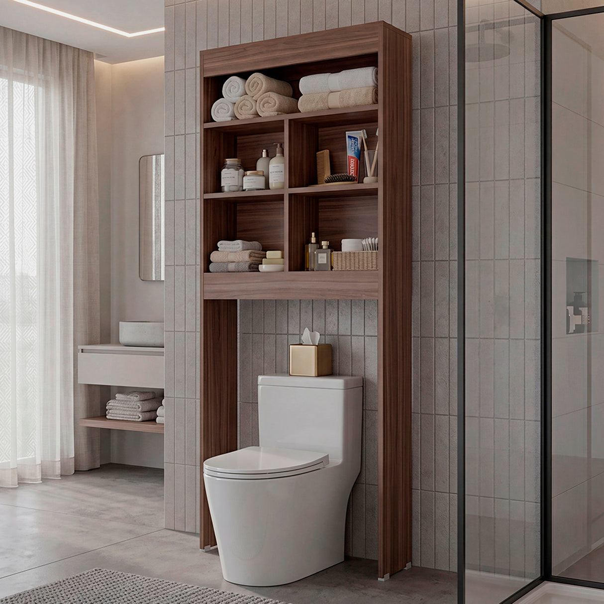 Optimizador de Baño Bath Avellana 63.2x160.8cm con Tres Entrepaños