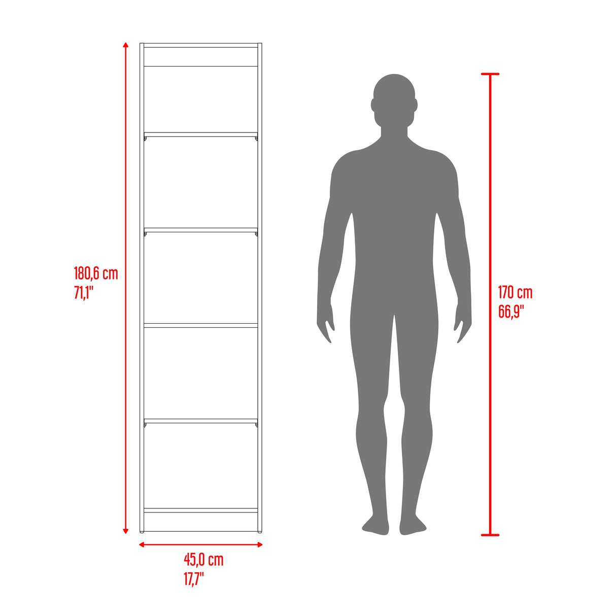 Estantería Home Fresno y Blanco 45x181cm con Cinco Compartimientos
