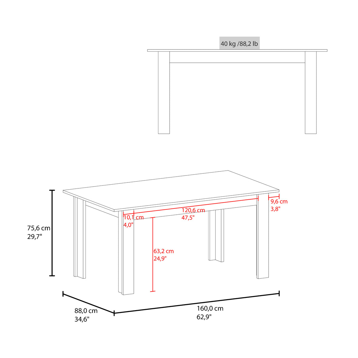 Mesa de comedor Portofino Avellana 160x75.6cm Rectangular de Cuatro Puestos sin Sillas